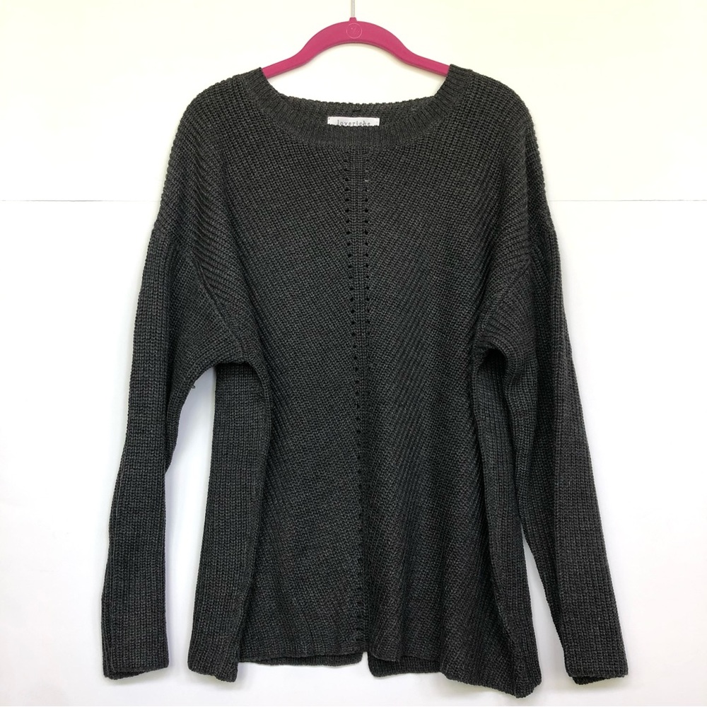 NWT Love Riche Dark Gray Open Back Lightweight Sweater Top size Large